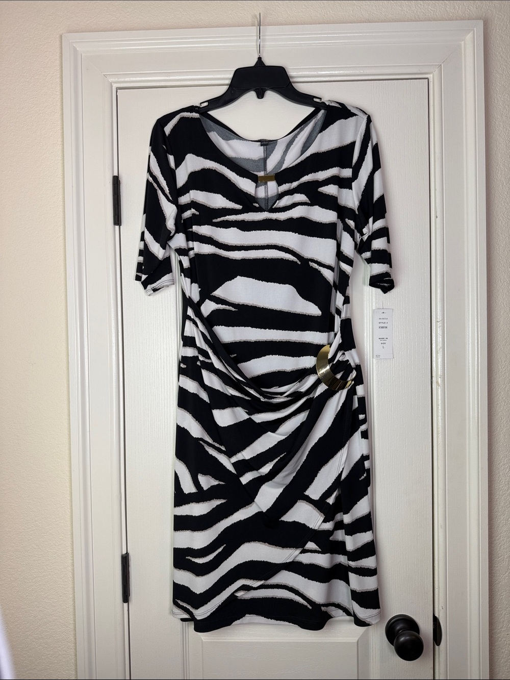MSK Women's Black & White Zebra Print Dress with Gold Accent - Picture 3 of 4